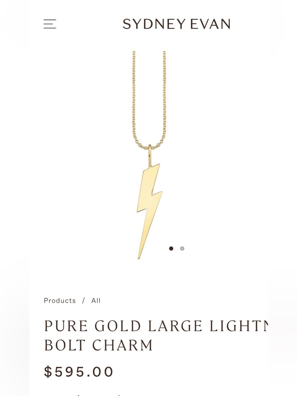 Sydney Even — 14K Yellow Gold Lightning Bolt Charm — Size L